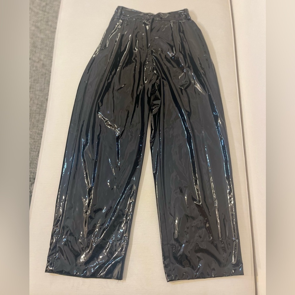Rachel Comey Vinyl Leatherette Wide Leg Pants High Rise Liquid Shine Statement